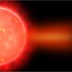 Un planeta brilla intensamente al ser alcanzado por la fulguración solar de una estrella enana M. Imagen: Jack O’Malley James